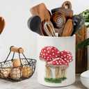 3 x pinata Embossed Mushroom Kitchen Decor Ceramic Utensil Holder, Cute Embossed Mushroom Utensils for Farmhouse Indoor Kitchen Decorations Rustic Farmhouse Decor (6.3 inch)