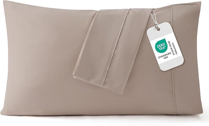 Bedsure Queen Pillow Cases Set of 2 - Khaki Brushed Microfiber Pillowcase 2 Pack, Super Soft Pillowcase, Pillow Case Covers with Envelope Closure, Wrinkle, Fade and Stain Resistant, 20x30 Inches