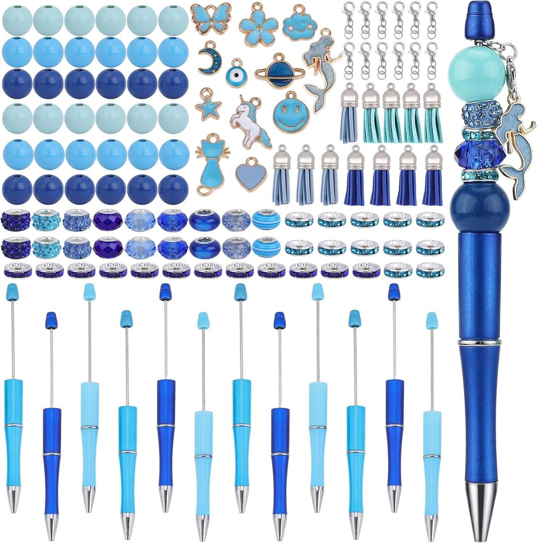 12pcs DIY Beadable Pens Making Kit Pens for Beads Beaded Pens for Students Teacher Office Supplies DIY Making Gifts(Blue)