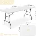 HAISIWLKJ Folding Table 6 FT Lightweight Camping Table White Portable Plastic Rectangular Outdoor Dining Table Steel Legs Fold-in-Half with Carrying Handle for Indoor,Picnic,Party,Wedding,Events