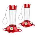 Crinature Glass Hummingbird Feeders for Outdoors with Perches,Humminggbird Feeders for Outdoor Hanging,Top Fill Hummingbird Feeder,5 Feeding Ports,Red(10 Ounces - 2 Pack)