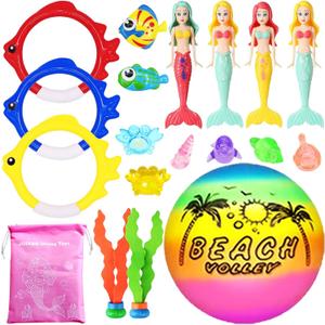 18 Pcs Diving Pool Toys for Kids Ages 3-12 Set with Storage Bag,Pool Games Summer Swim Water Sinking Mermaid Toys