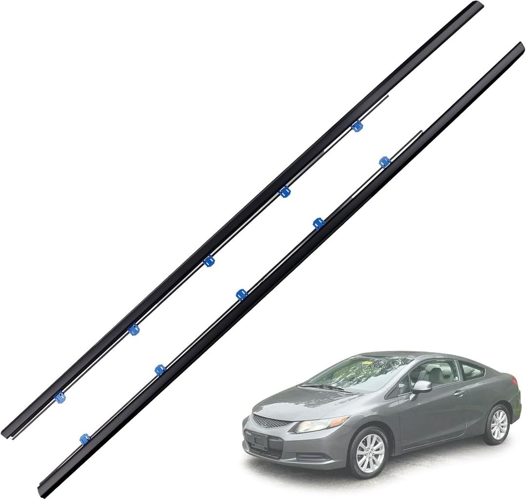 2PCS Weatherstrip Window Moulding Trim Seal Belt Driver & Passenger Side Fit for Honda Civic Coupe 2D 2012-2015 Replace # 72410-TS8-A01, 72450-TS8-A01, 72410TS8A01