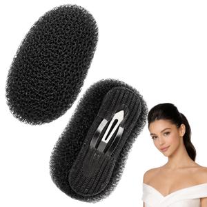 Hair Bump Clips for Volume, 2 Pack Black Brown Beige Hair Bumps for Volume Insert, Bump It Hair Accessory for Natural Lift, Plastic Bumpits (Black)