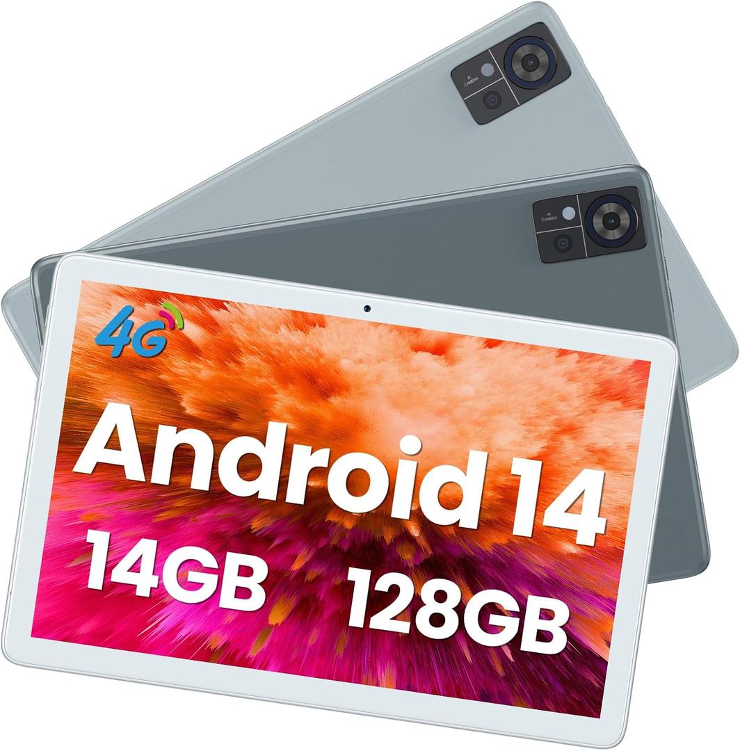 Qukenk 2025 New Android 14 Tablet 4G Cellular 14GB RAM(8+6 Virtual)+128GB ROM+1TB Expandable, 5G WiFi Tablets 10.1 Inch Incell HD Screen, 2 in 1 Tableta Octa-Core 7000mAh, Bluetooth 5.0/GPS/13MP+8MP