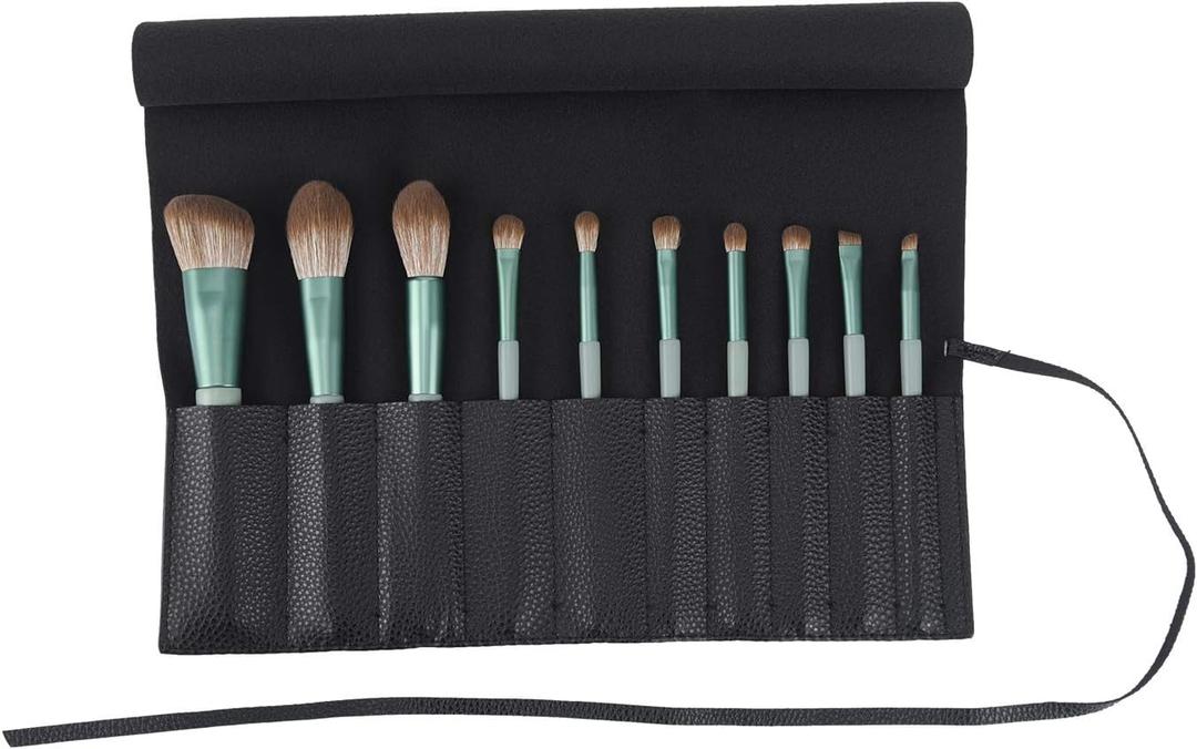 Bird&Fish Makeup Brush Case Travel, makeup brush case roll up,brush holder makeup,Holder Organizer Brushes Pouch Cosmetic Bag for TravelRolling Bag Storage Case PU Leather (Black)