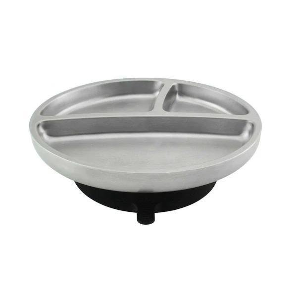 Avanchy Open Baby Plates with Suction – Stainless Steel Divided Plates for Toddlers, BPA-Free, Dishwasher Safe, Unbreakable, Non-Toxic, 100% Silicone Suction – Black