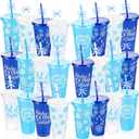 Yoiemivy 24 Pack Winter Plastic Cups Bulk 24 oz Reusable Snowflake Tumbler with Lids and Straws Holiday Party Christmas Drinking Cups for Holiday Party Favors Supplies