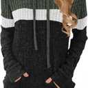 MixShe Womens Color Block Knit Hoodie  Casual Long Sleeve Pullover Sweater Tops with Pocket (Small, Green Black)