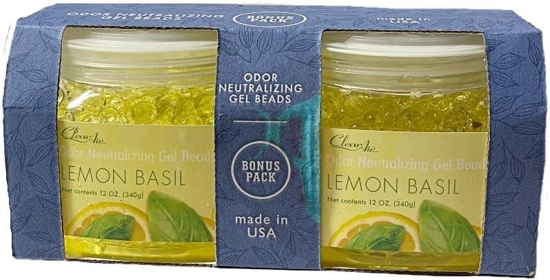 Punati Clear Air Eliminator Gel Beads - 12 oz, Pack of 2 - Air Freshener Made with Essential Oils - Eliminates Odors in Bathrooms, Cars, Boats, RVs & Pet Areas - Lemon Basil Scent, purple