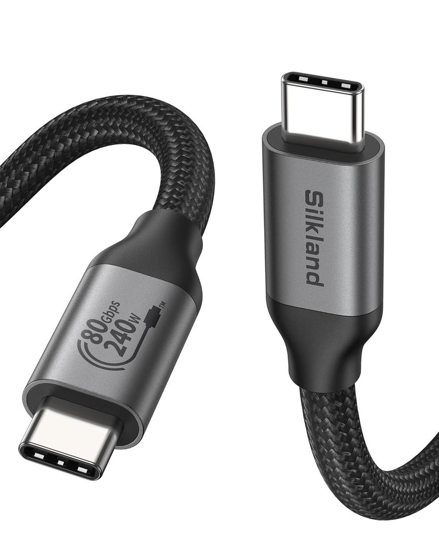Silkland 80Gbps USB 4 Cable for Thunderbolt 5 Cable 5FT, [USB-IF Certified] 120Gbps Bandwidth for 16K/Dual 8K, 240W, Braided USB C Video Cable Compatible Thunderbolt 4/5, SSD, MacBook M4 Pro,Dock,eGPU