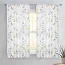 Beauoop Floral Linen Semi Sheer Curtains Living Room Yellow Grey 50x54x2 | Farmhouse Flower Patterned Yellow White Light Filtering Drapes for Bedroom 2 Panels Textured Window Treatment Rod Pocket