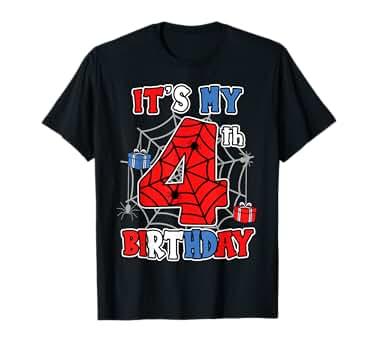 Kids 4th Birthday Spider Web Party 4 Years Old T-Shirt S