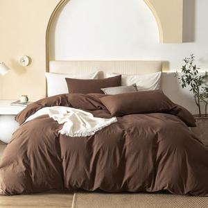 JIYUAN 100% Washed Cotton Duvet Cover Set 3 Pieces King, 1 Duvet Cover 104x90 Inches(Comforter Not Included) and 2 Pillowcases,Linen Feel Bedding Set Comfy and Breathable, Dusty Orange