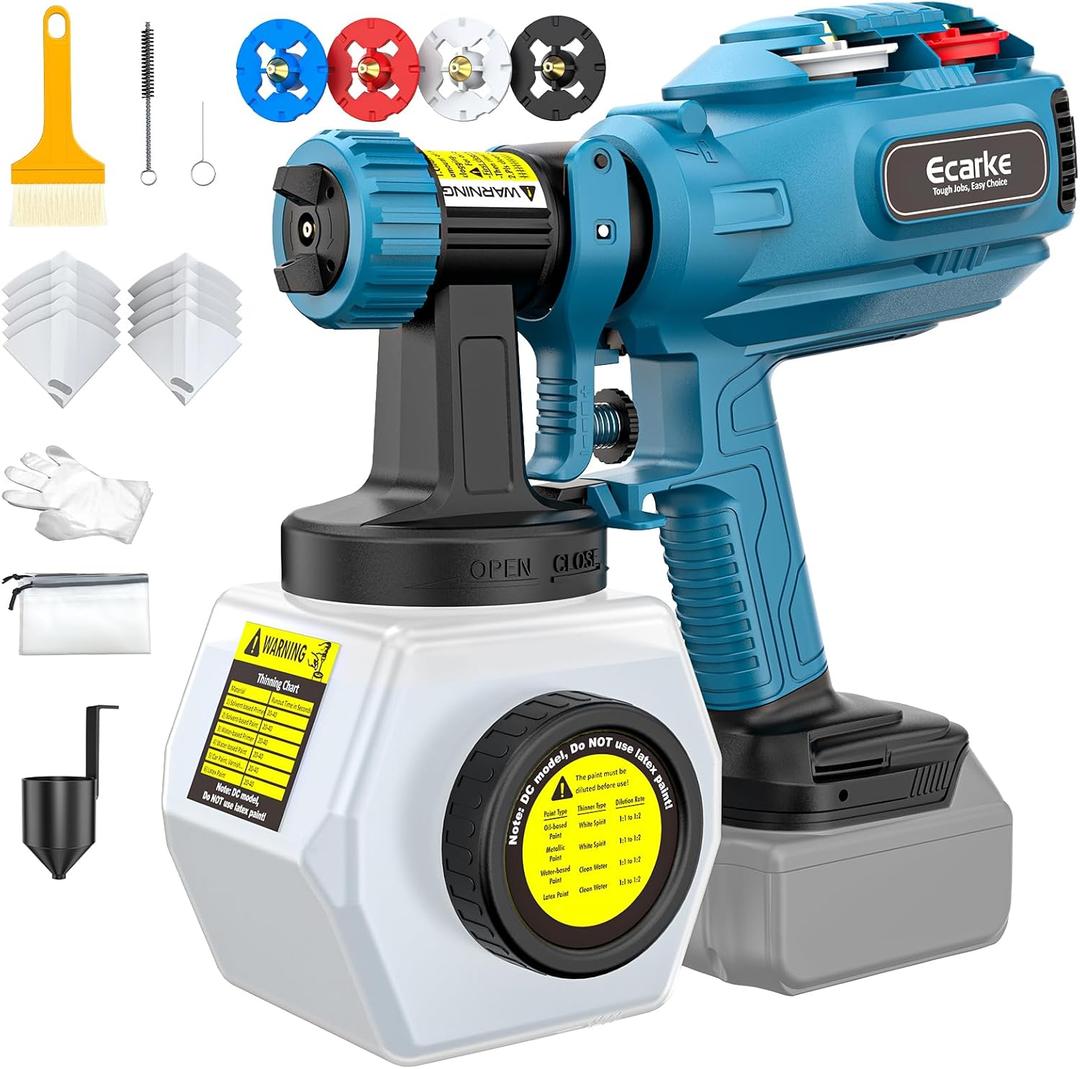 Ecarke Cordless Paint Sprayer Compatible with Makita 18V Battery - Side-Fill Design (No Disassembly) & Onboard Nozzle Storage - 43,000 RPM, 1200mL Tank, 4 Nozzles - DIY to Pro Use (Tool Only)
