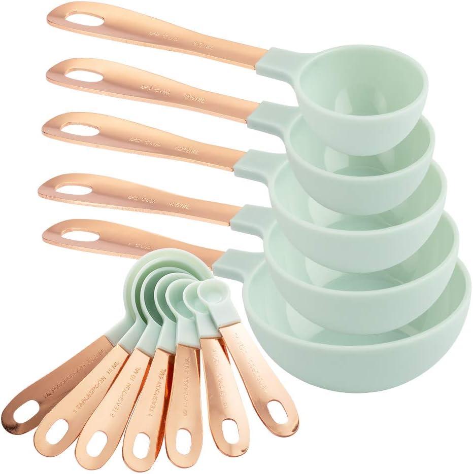 COOK WITH COLOR Measuring Cups Set and Measuring Spoon Set, Stainless Steel Handles, Nesting Kitchen Measuring Set, Liquid Measuring Cup Set, 12 PC Copper, Mint