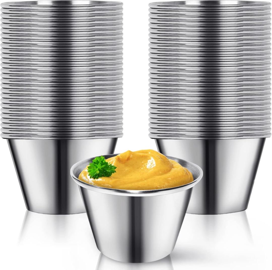 Artcome 55 Pack Stainless Steel Condiment Sauce Cups Great for Dipping and Portion Cups, 2.5 oz