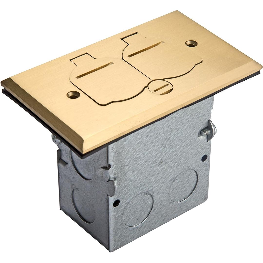 ENERLITES Flip Lid Cover Floor Box kit, 5 x 2.89 1-Gang Cover, 20A Tamper-Weather Resistant Receptacle Outlets, Watertight Gasket, Corrosive Resistant Hardware, 975507-C, Brass (705507-C)