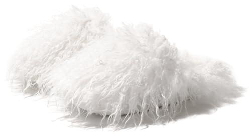 Dokela Fuzzy Plush Women's House Slipper Cozy Non-slip Bedroom Slipper for Women Furry Indoor Outdoor House Shoes，White，36,37
