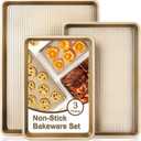 Baking Sheet Pan Set of 3 | Nonstick Cookie Sheets for Baking Supplies | No Rust & No Toxic Carbon Steel Half Sheet Pan+Jelly Roll Pan+Quarter Sheet Pan Set | Heavy Duty Baking Tray for Oven