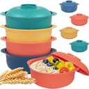 4pcs Unbreakable Cereal Bowls- Microwave & Dishwasher Safe BPA-Free Plastic Striped Pot Bowls for Family, Kids, Camping - Non-Slip, Eco Wheat Straw Soup Bowls (40oz)