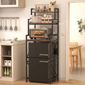 3-Tier Mini Fridge Stand with Storage – 2-in-1 Split Design, ETL Power Strip (2 AC + 2 USB), Adjustable Shelves & Heavy-Duty Frame, Mini Fridge and Microwave Stand for Kitchen, Dorm, Apartment, Office, Standard