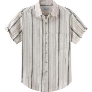 COEVALS CLUB Men's Casual Linen Cotton Button Down Spread Collar Short Sleeve Summer Beach Shirts (XX-Large, Brich Stripe 8#)