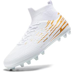 breooes Mens Soccer Cleats Football Boots Womens Professional Training Soccer Shoes Big Boys Girls (White)