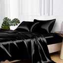 MR&HM Satin Bed Sheets, Twin XL Size Sheets Set, 3 Pcs Silky Bedding Set with 15 Inches Deep Pocket for Mattress (Twin XL, Black)