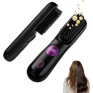 Go Brush Pro for Short Hair, 2026 Upgraded Go Brush Pro, Portable Straightener Brushs for Travel, Cordless Fast Heating Hair Straightener with LCD Temperature Display, Smooth Frizz (black1)