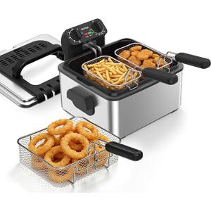 OSTBA Electric Deep Fryer with 3 Baskets, 4.75QT Stainless Steel Countertop
1700W Heating with Adjustable Temperature Control, Timer, Viewing Window, Odor Filter and Removable Oil Container