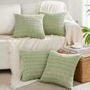 Fancy Homi 2 Packs Sage Green Decorative Throw Pillow Covers 18x18 Inch for Living Room Couch Bed Sofa, Rustic Farmhouse Boho Home Decor Soft Plush Striped Corduroy Square Cushion Case 45x45 cm