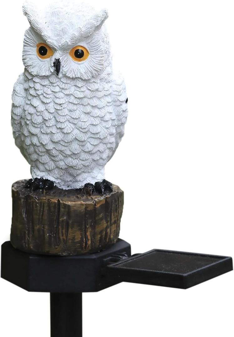 Solar Bird Garden Lights Resin Couple Bird Figurine Decorative Stake Lights with Welcome Sign Outdoor Waterproof Patio Yard Lawn Porch Cute Animal Pathway Landscape Lights (Owl)