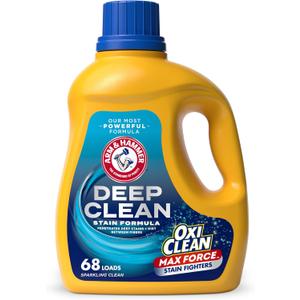 ARM & HAMMER Deep Clean Stain Formula OxiClean Max Force Liquid Laundry Detergent, Sparkling Clean Scent, 102 Fl Oz, 75 Loads
