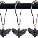 Skull Death's-Head Hawkmoth Shower Curtain Hooks Rings,12Pcs Dead Moth with Skull Face Halloween Rustproof Metal Shower Rings,Gothic Style Insect Theme Home Bathroom Decor (Black)