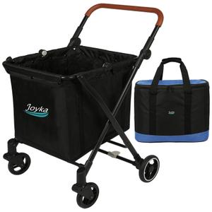 Foldable Shopping Cart 85 Liters Grocery Cart with Cooler Bag Utility Cart Shopping Trolleys with Larger Capacity Rolling Front Swivel Wheels Adjustable for Office Picnic Groceries Laundry
