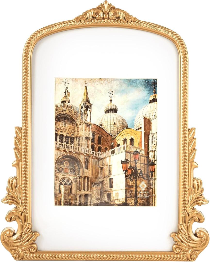 Concepts 11x17 Matted To 8x10 Gold Ornate Wooden Picture Frame With HD Clear Glass, Extra Durable Photo Frames - Wallhung Display