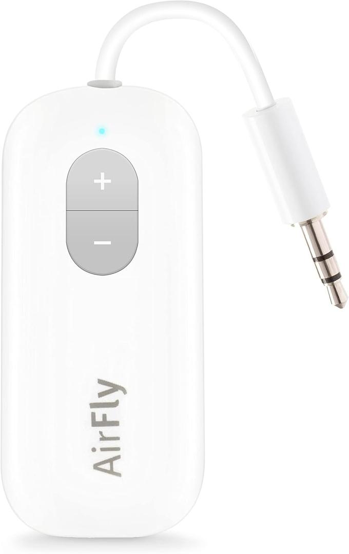 Twelve South AirFly SE | Bluetooth Wireless Audio Transmitter Adapter for AirPods/Headphones, 20+ Hr Battery, Works with 3.5mm aux Jacks on Airplanes, TVs, Gym Equipment, and Travel (White)