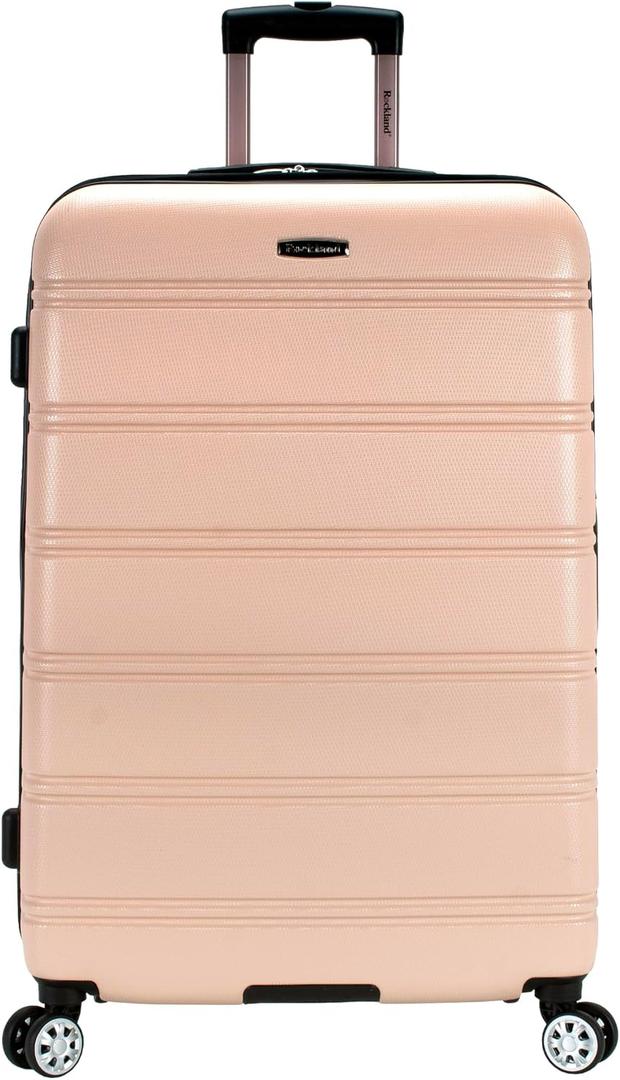 Rockland Melbourne Hardside Expandable Spinner Wheel Luggage, Checked Large 28", Champagne