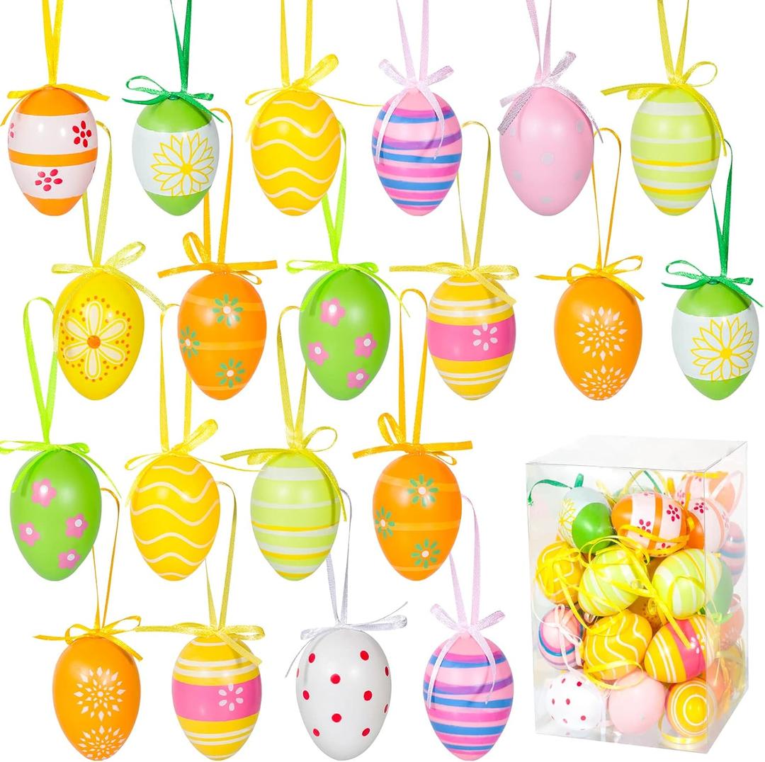 Garma 36 PCS Easter Hanging Plastic Eggs Decorations Colorful Eggs Painted Ornaments with Bow, Easter Tree Ornaments Decor for DIY Crafts Party Favor Home Decor Pascua Exchange Gifts