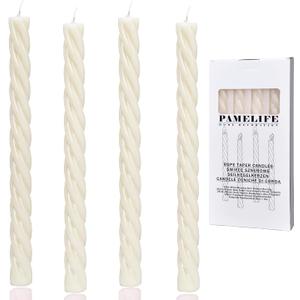 10 Inch Spiral Ivory Taper Candles, 4 Pack Unscented Dripless Long Burning Time Gloosy Fall Candlesticks for Dinner Party, Wedding Shower and Home Decoration (Ivory)