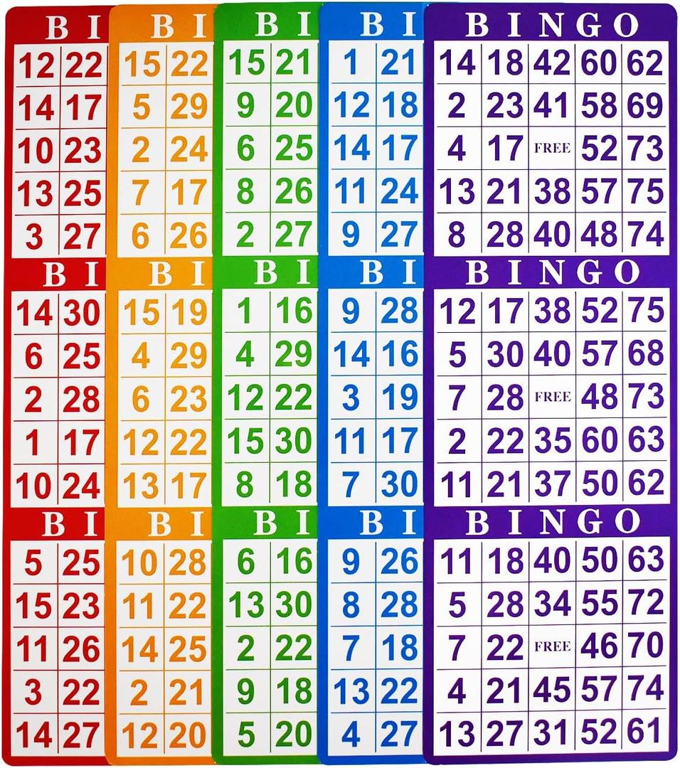 Yuanhe Bingo Paper Game Cards - 3 Cards - 100 Sheets in Mixed Colors