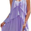 DRESSTELLS Women's Cocktail Ruffle Tiered Dresses, Formal Wedding Guest Graduation Party Mini Dress, Purple XL