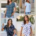 Anydeer Womens Short Sleeve Summer Tunic Tops Dressy Chiffon Blouse Henley Shirts 2025 Casual Pullover (Green, M)