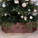 Rustic Wooden Tree Collar Box - Farmhouse Christmas Tree Stand Decor with Vintage Weathered Wood (Folding, Brown) - Christmas Tree Box Stand Farmhouse Rustic Decor - Vintage Weathered Wood Decoration