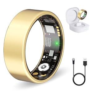 Nyweey Smart Ring for Women Men Fitness Ring with Heart Rate, Blood Oxygen, Sleep Tracker, Step Tracker, IP68 Waterproof Health Ring for iOS & Android,No Subscription Fee (Gold, 13#)