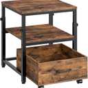 HOOBRO Mini Fridge Stand with Storage Basket, Height-Adjustable Mini Fridge Cabinet, Mini Fridge Stand with Wheels and Adjustable Feet, for Kitchen, Living Room, Rustic Brown and Black BF455BX01