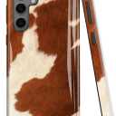 Compatible for Samsung Galaxy A15 5G Case, 2 Layer Hard Shell Silicone Cover 2 in 1 Shockproof Protective Phone Case,Cute Western Cowhide Brown Animal Skin Pattern