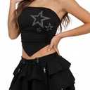 Women 2 Piece Skirt Sets Y2K High Waist Stretchy Star Sleeveless Tube Top Gothic Skirt Concert Outfit Rave Club Wear (Black)