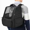 Amazon Basics Pet Backpack for Cats & Small Dogs, Collapsible Travel Carrier with Ventilated Mesh, Removable Pad, and Safety Leash, Black